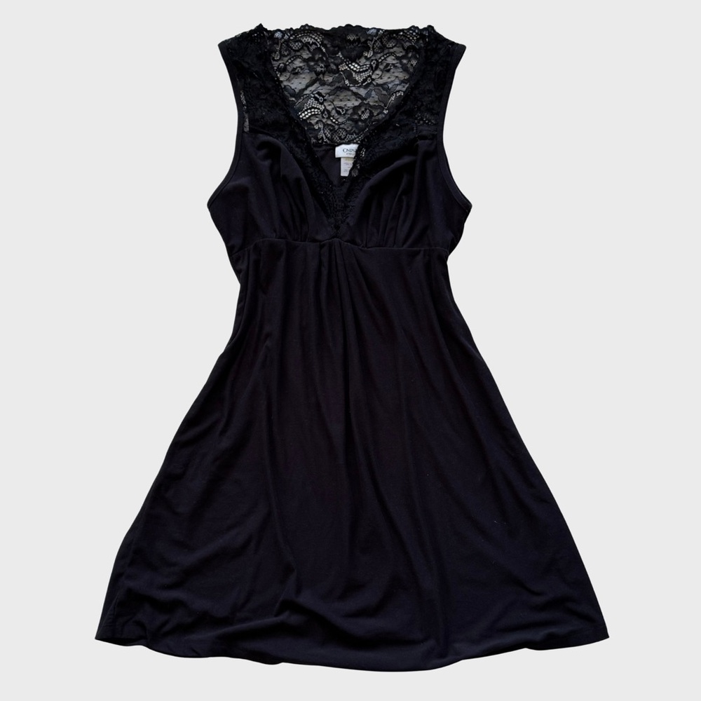 Vintage Black Lace Trim Mini Dress